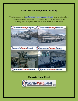 Used Concrete Pumps from Schwing, concretepumpdepot.com