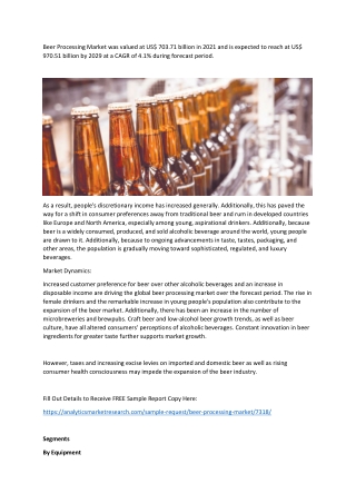 Beer Processing Market Growing Trends and Technology Forecast to 2030