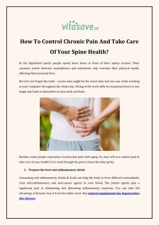 How To Control Chronic Pain And Take Care Of Your Spine Health
