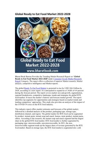 Global Ready to Eat Food Market 2022-2028