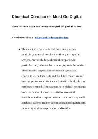 Chemical Companies Must Go Digital