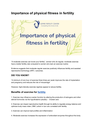 Importance of physical fitness in fertility