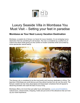 Beach Resorts in South Coast Mombasa | Msambweni Beach