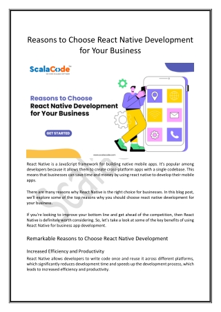 Reasons to Choose React Native Development for Your Business - ScalaCode