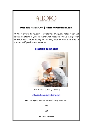 Pasquale Italian Chef Alloroprivatedining.com