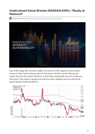 Undervalued Kaival Brands (NASDAQ-KAVL) “Ready to Rebound”