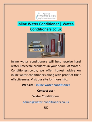 Inline Water Conditioner | Water-Conditioners.co.uk