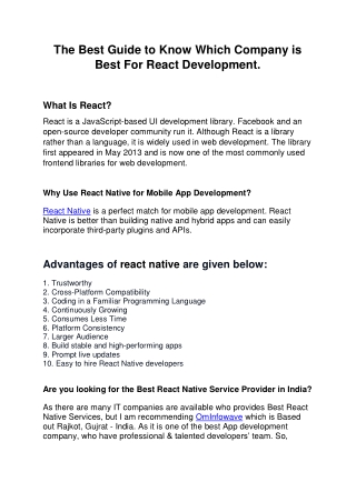 The Best Guide to Know Which Company is Best For React Development.