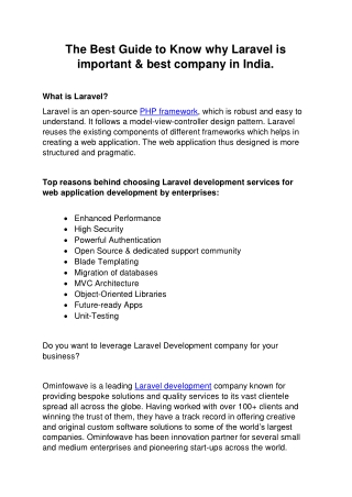 The Best Guide to Know why Laravel is important & best company in India.