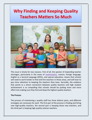 Why Finding and Keeping Quality Teachers Matters So Much