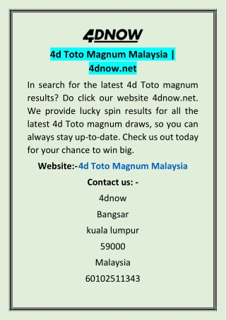 4d Toto Magnum Malaysia | 4dnow.net