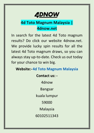 4d Toto Magnum Malaysia | 4dnow.net