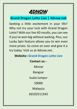 Grand Dragon Lotto Live | 4dnow.net