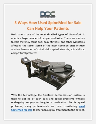 5 Ways How Used SpineMed for Sale Can Help Your Patients