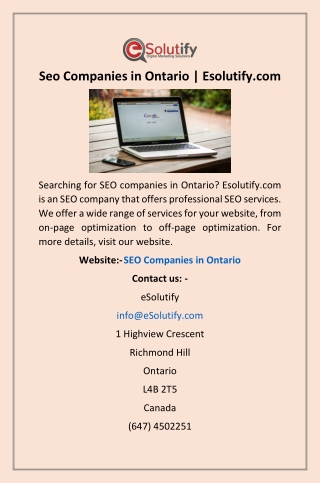 Seo Companies in Ontario | Esolutify.com