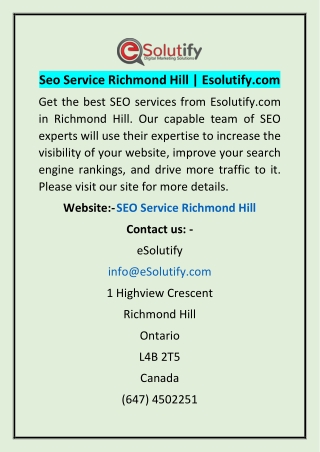 Seo Service Richmond Hill | Esolutify.com