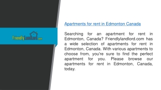 Apartments for Rent in Edmonton Canada  Friendlylandlord.com