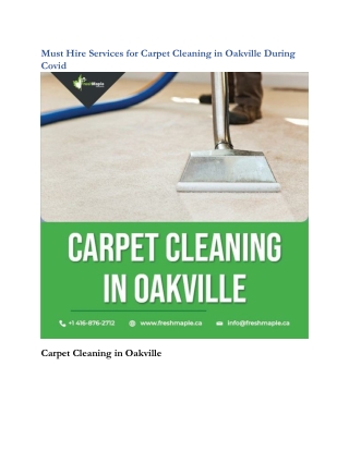 Must Hire Services for Carpet Cleaning in Oakville During Covid