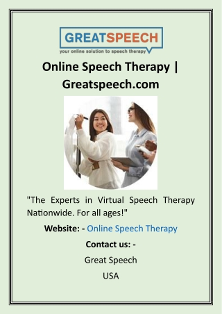 Online Speech Therapy  Greatspeech