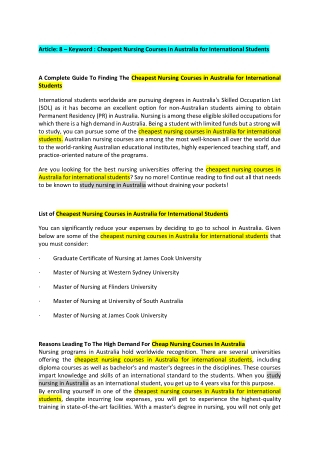 List of Cheapest Nursing Courses in Australia for International Students