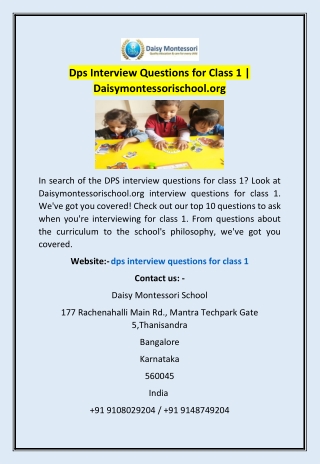 Dps Interview Questions for Class 1 | Daisymontessorischool.org
