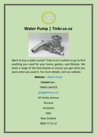 Water Pump  Tinkr.co.nz