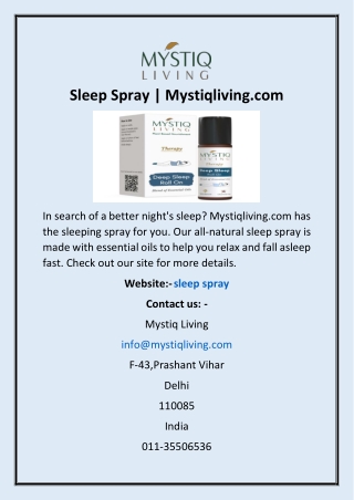 Sleep Spray | Mystiqliving.com