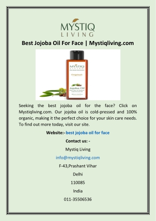 Best Jojoba Oil For Face | Mystiqliving.com