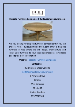 Bespoke Furniture Companies  Builtcustomwoodwork