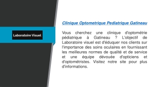 Clinique d'optométrie pédiatrique de Gatineau  Laboratoirevisuel.ca