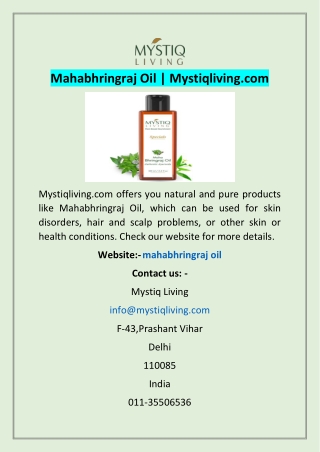 Mahabhringraj Oil | Mystiqliving.com