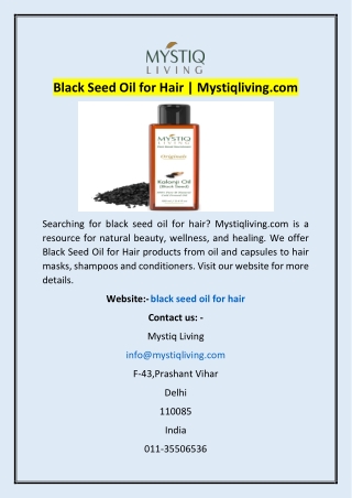 Black Seed Oil for Hair | Mystiqliving.com