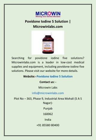 Povidone Iodine 5 Solution | Microwinlabs.com