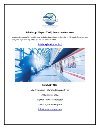 Edinburgh Airport Taxi Mmatransfers