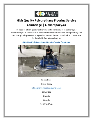 High Quality Polyurethane Flooring Service Cambridge  Cipkarepoxy.ca