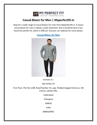 Casual Blazer for Men  Myperfectfit.in