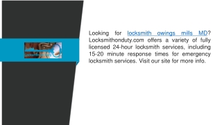 Locksmith Owings Mills Md  Locksmithonduty.com