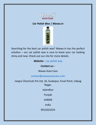 Car Polish Wax  Wavex.in