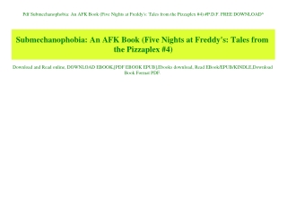 Pdf  Submechanophobia An AFK Book (Five Nights at Freddy's Tales from the Pizzaplex #4) #P.D.F. FREE DOWNLOAD^