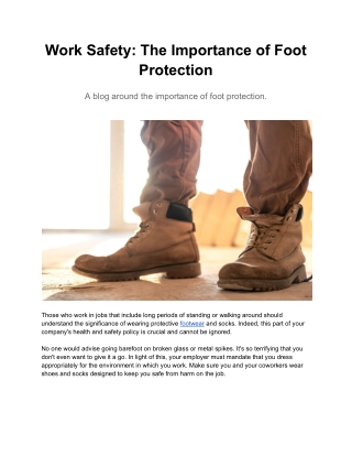 Work Safety - The Importance of Foot Protection
