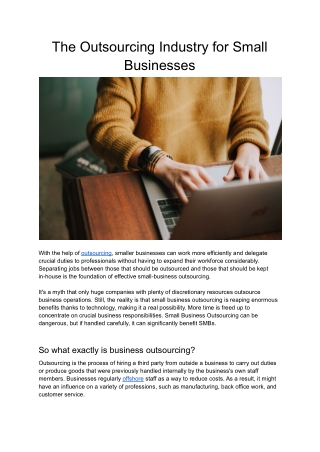 The Outsourcing Industry for Small Businesses