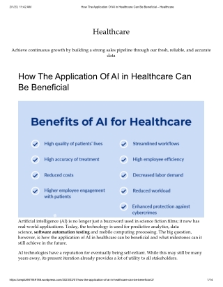 How The Application Of AI in Healthcare Can Be Beneficial – Healthcare