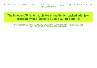 Read Online The Innocent Wife An addictive crime thriller packed with jaw-dropping twists (Detective Josie Quinn Book 16