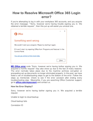 How to Resolve Microsoft Office 365 Login error?