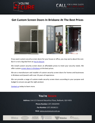 Get Custom Screen Doors In Brisbane At The Best Prices