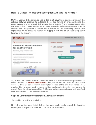 How To Cancel The Mcafee Subscription And Get The Refund?