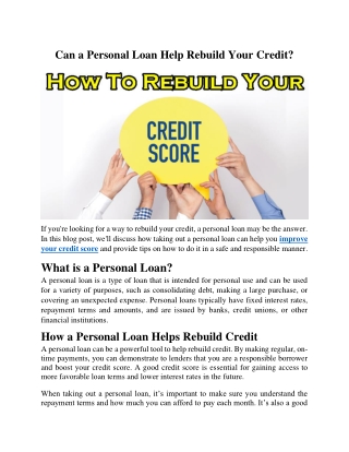 Can a Personal Loan Help Rebuild Your Credit