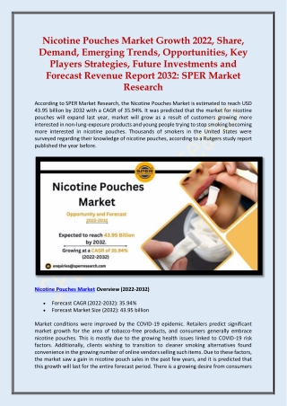 Nicotine Pouches Market Growth 2022, Share, Demand, Trends Report 2032