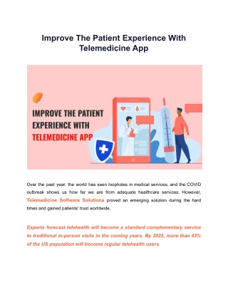 Improve The Patient Experience With Telemedicine App