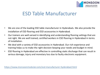 ESD Table Manufacturer Hyderabad-ESD Flooring-ESD Accessories